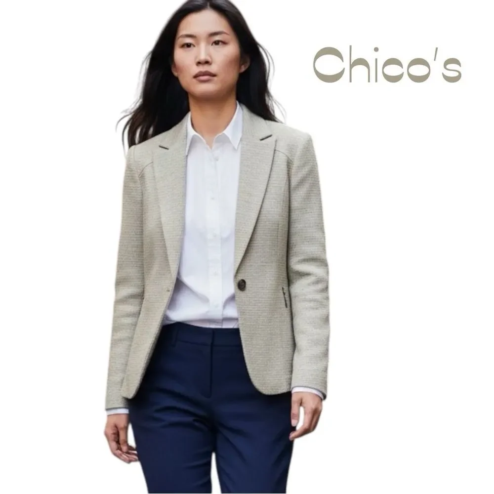 Chico’s Woven Cream Jacket Blazer NWOT Size 12